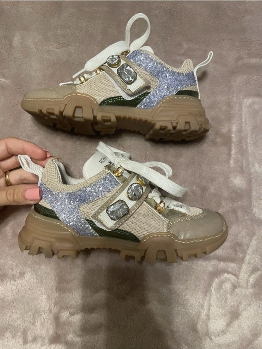 Monnalisa Rhinestone Leather Sneakers chic  Size 28 USA 11